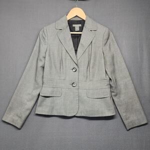 Ann Taylor Blazer Womens 4P Petite Gray Two Button Lined Career Work Jacket